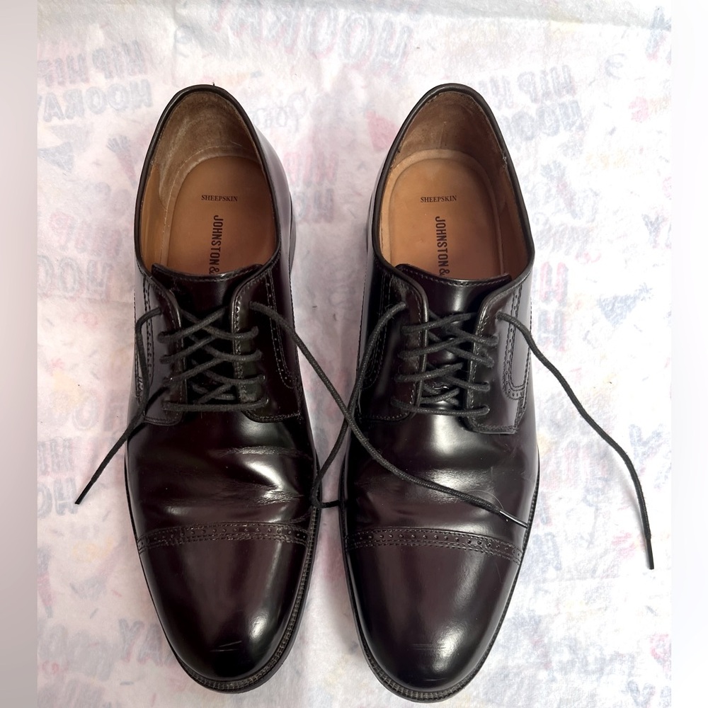 Johnston and Murphy men’s Dark Brown Sheepskin Oxford Dress Shoes 10.5